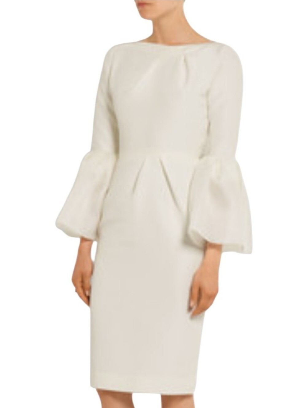 Roksanda Margot Cotton Silk Sheath Dress Cream Bateau Neck Bell Sleeve Size 12